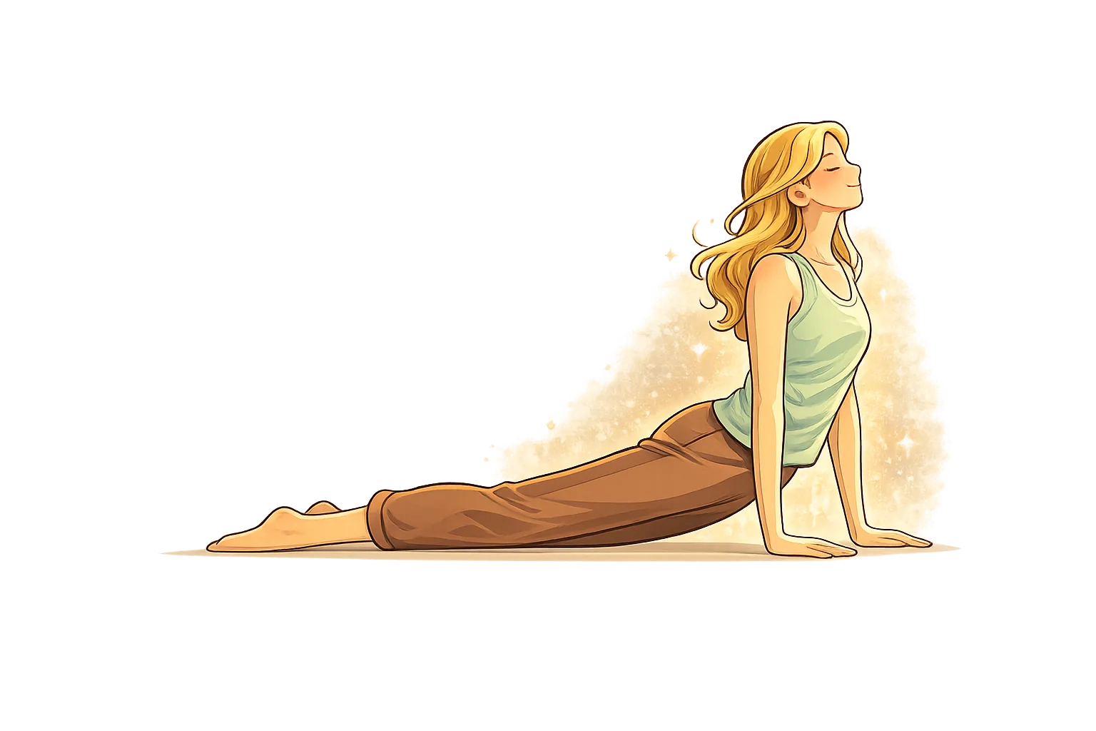 Bhujaṅgāsana (Cobra Pose) – Strengthening the Spine with Yoga Illustration of a person performing Bhujaṅgāsana (Cobra Pose), lying on the stomach and lifting the chest upward with arms straight, symbolizing spinal strength, flexibility, and energy in yoga practice.